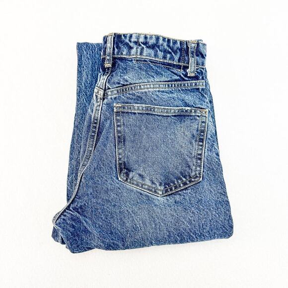 Zara Vintage Wash Wide Leg Raw Hem Zip Fly Medium Wash Denim Jeans Size 2 - Picture 1 of 8